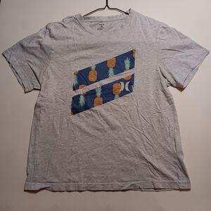 Hurley Gray T-Shirt with Blue Pineapple Design